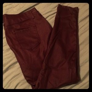 Red pleather leggings